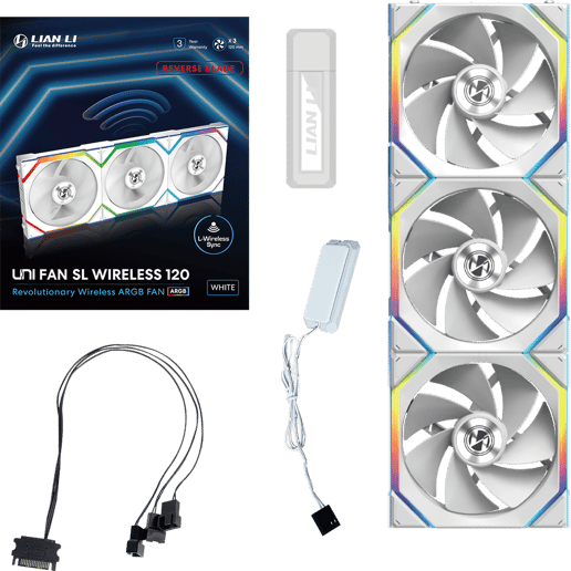 Lian Li UNI FAN SL Wireless Reverse Flow 120mm White Triple Pack