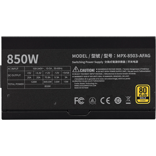 850W Cooler Master MPX-8503-AFAG-2EBUK Modular 80 Plus Gold PSU