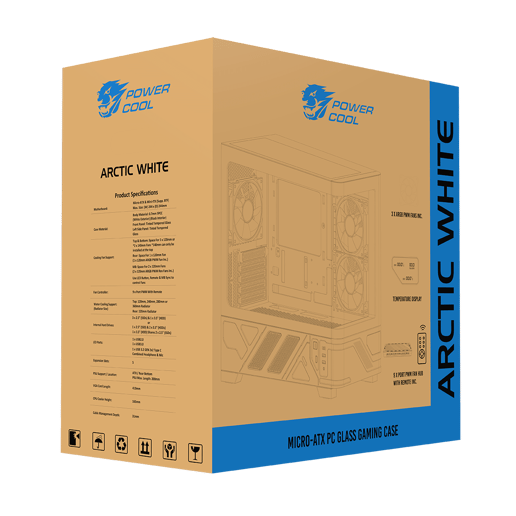 Powercool PC-ARCTIC-WHT Micro Tower Gaming Case - Black/White 