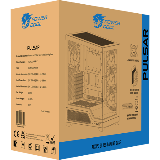 Powercool PC-PULSAR-BLK Mid Tower Gaming Case - Black 