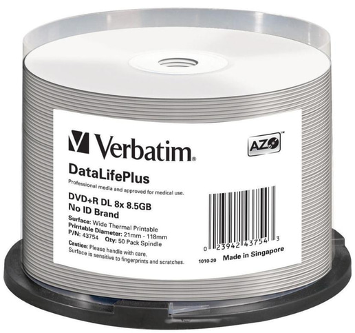 Verbatim 8.5GB DVD+R DataLifePlus Discs, 8x, Thermal Printable, 50 Pack Spindle