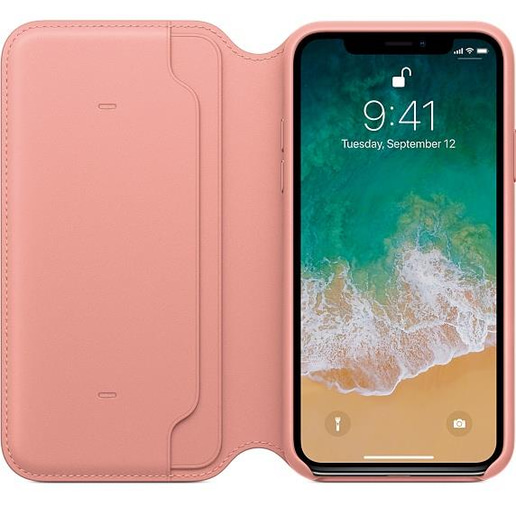 Apple Leather Folio Case (Soft Pink) for iPhone X