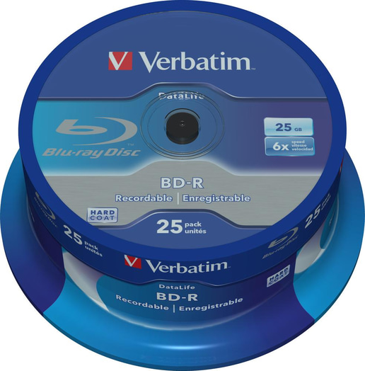 Verbatim 25GB BD-R SL Datalife Discs, 6x, 25 Pack Spindle