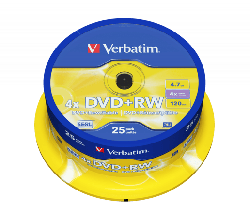 Verbatim 4.7GB DVD+RW Discs, 4x, 25 Pack Spindle