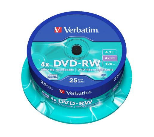 Verbatim 4.7GB DVD-RW Discs, 4x, 25 Pack Spindle