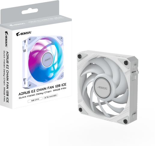 Gigabyte AORUS EZ Chain Fan 120 ICE High-Performance 120mm ARGB Case Fan in White