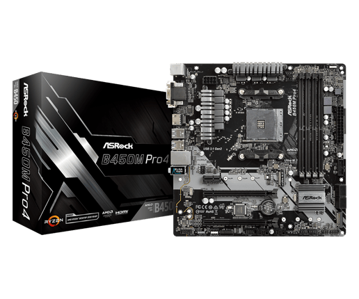ASRock B450M Pro4 mATX Motherboard for AMD AM4 CPUs