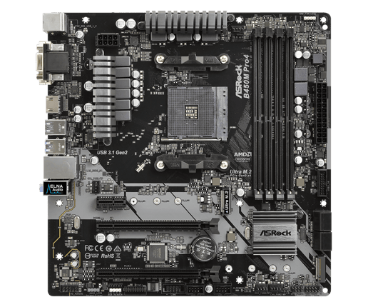 ASRock B450M Pro4 mATX Motherboard for AMD AM4 CPUs