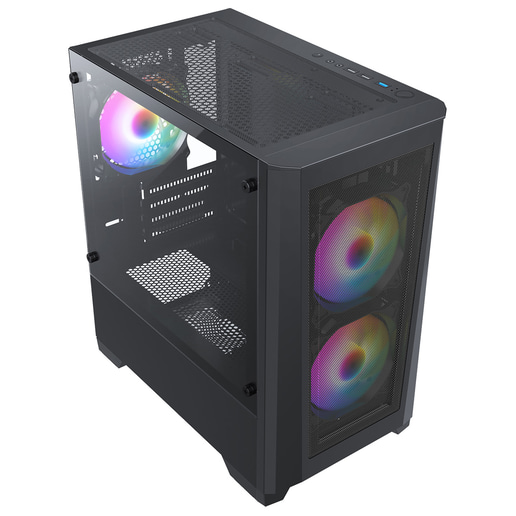 CiT Level 2 Mesh mATX Tempered Glass Gaming PC Case - Black 
