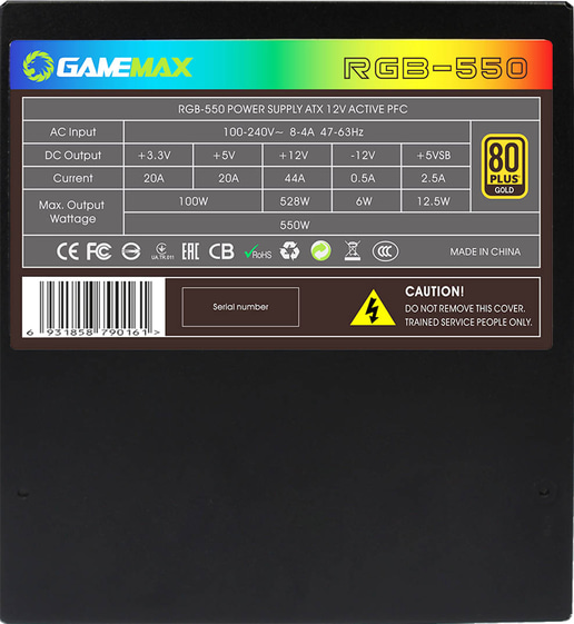 550W GameMax RGB Modular 80 Plus Gold PSU