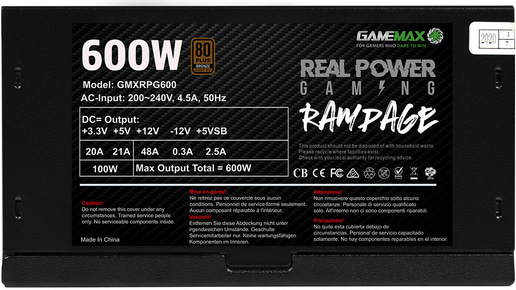 600W GameMax RPG Rampage 80 Plus Bronze PSU