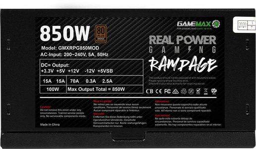 GameMax RPG Rampage 850W Semi-Modular Power Supply 80 Plus Bronze