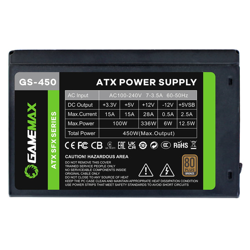 450W GameMax GS450 80 Plus Bronze PSU