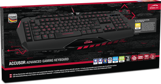 SPEEDLINK Accusor Advanced Full-Size Membrane Gaming Keyboard with 3-Colour LED Backlighting and Internal Profile Memory, UK Layout (Black)