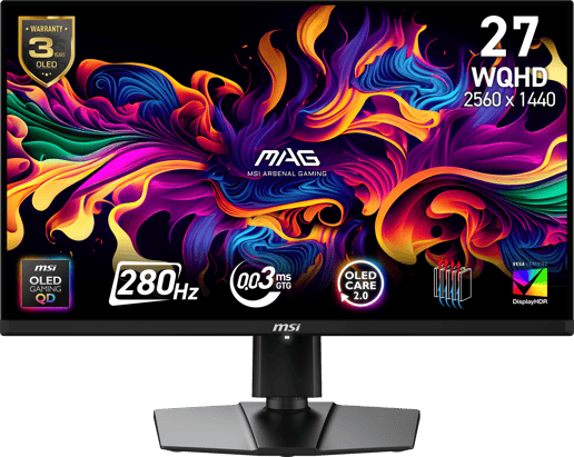 MSI MAG 271QP QD-OLED X28 27" Gaming Monitor - QD-OLED, 280Hz, 0.03ms, HDMI, DP