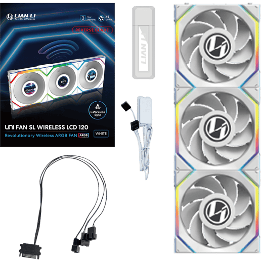 Lian Li UNI FAN SL Wireless LCD 120mm White Reverse Blade 3 Pack